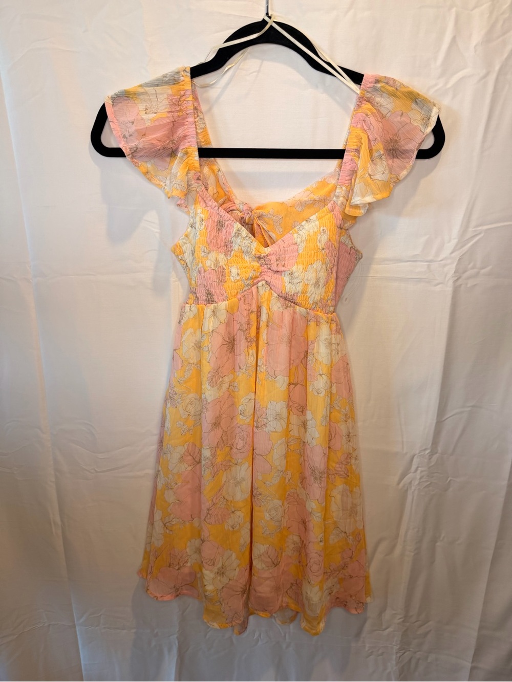 T.J.Maxx Pink & Yellow Floral Sundress with Flutter Sleeves
